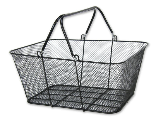 Black metal wire mesh basket with handles